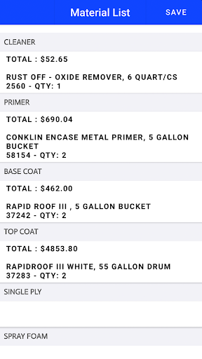Android application Performance Roofing Estimates screenshort