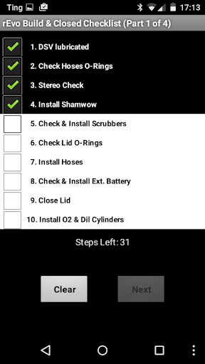 Xs rEvo Checklist Screen 2