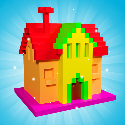 House Voxel Color by Number 3D logo
