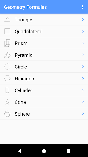 Android application Geometry Formulas screenshort