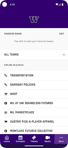 Screenshot of Huskies Gameday