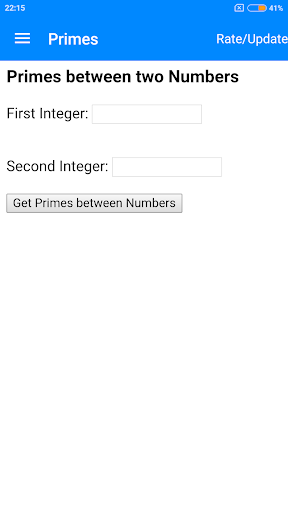 Android application Primes between Two Numbers screenshort