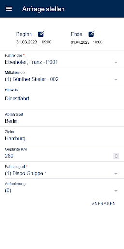 Android application COS-Fahrzeugreservierung screenshort