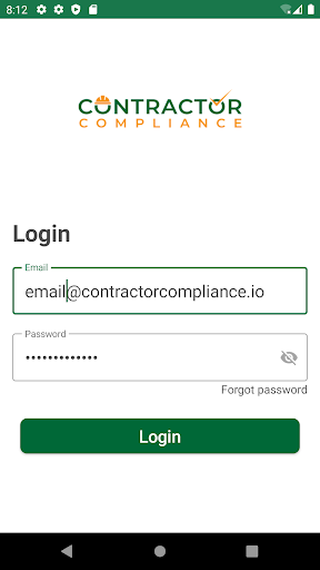 Android application Contractor Compliance screenshort