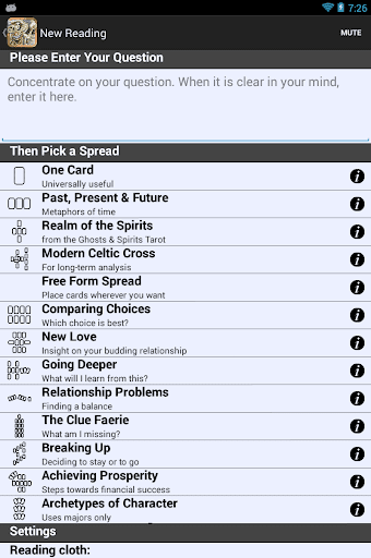 Screenshot of Ghosts & Spirits Tarot