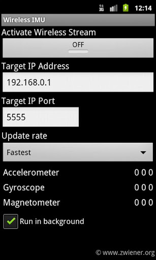 Android application Wireless IMU screenshort