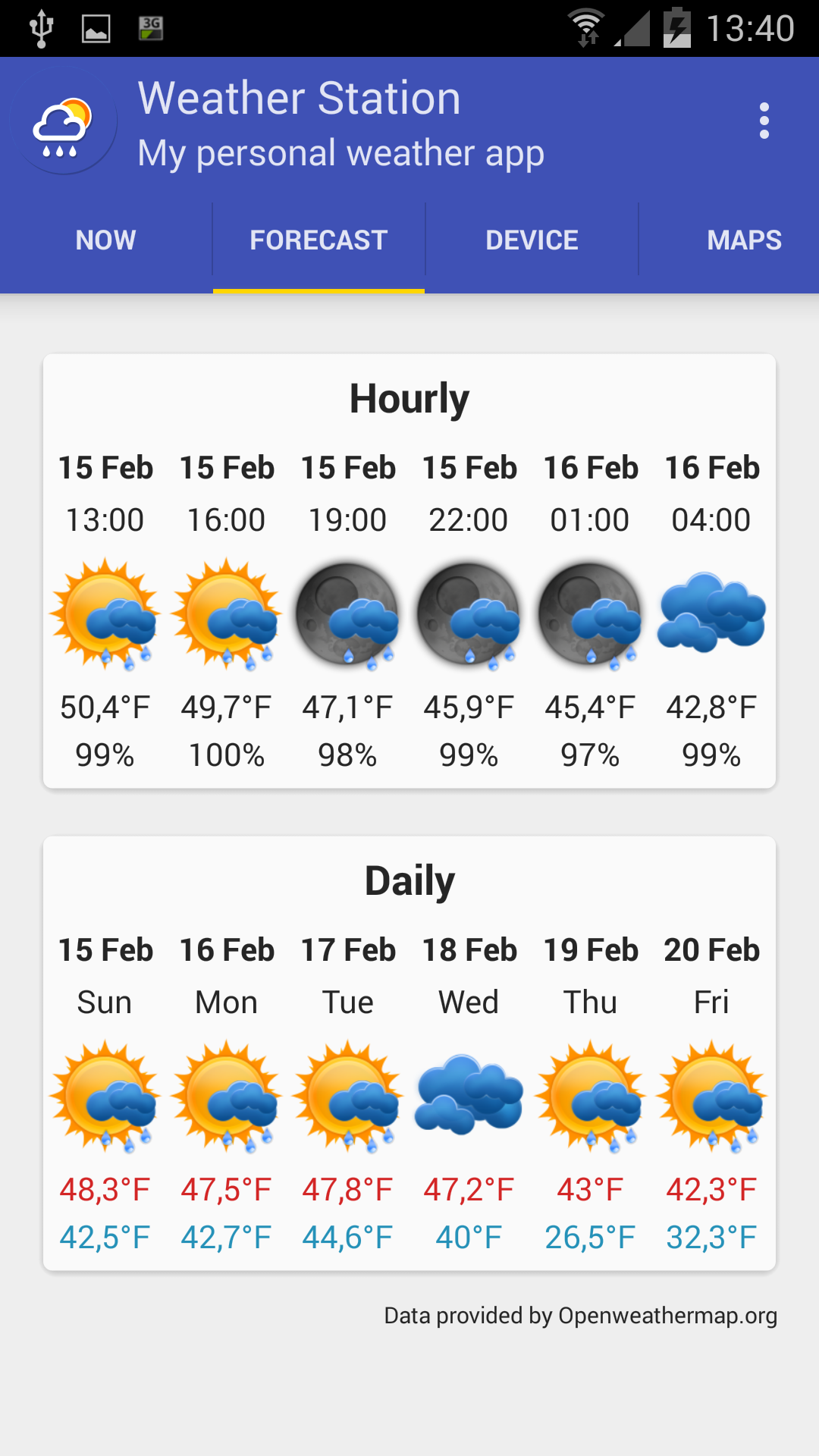 Android application Weather Station screenshort