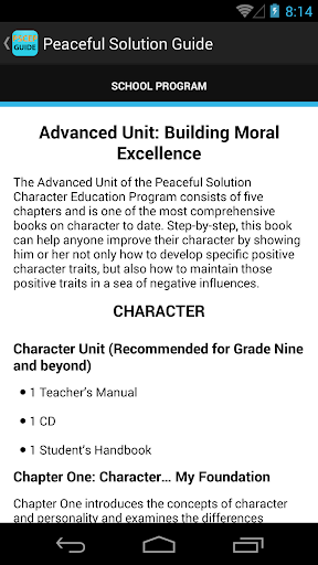 Peaceful Solution Guide Screen 3