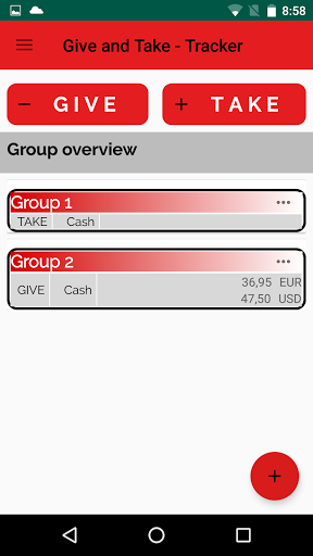 GiveTake - debts tracker Screen 2