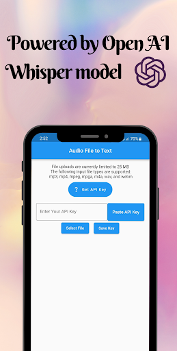 Android application Simple Audio File to Text screenshort