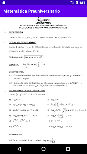 Android application Matemática Preuniversitario screenshort