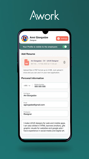 Android application Awork screenshort