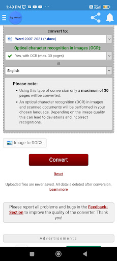 Jpg to word Screen 2