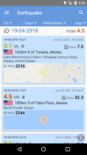 Android application Earthquake screenshort