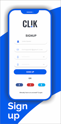 Clik: Part Time Services Screen 2