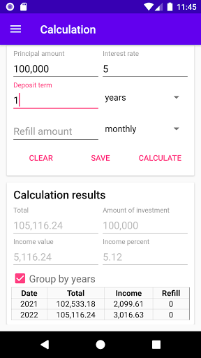 Compound interest calculator Screen 3