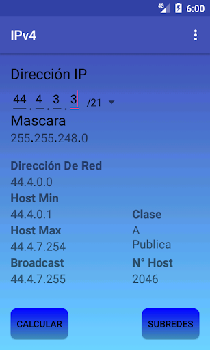 Android application Calculadora IPv4 screenshort
