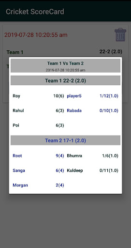 Cricket Scorecard Screen 2