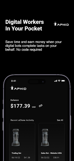 Android application Aphid: Clone. Automate. Earn. screenshort