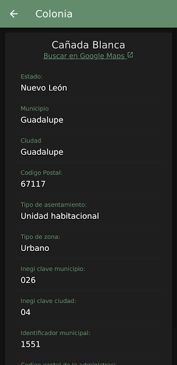 Android application Tu código postal para México screenshort