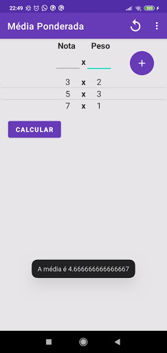 Android application Média Ponderada screenshort
