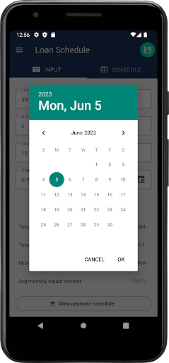 Loan Schedule Calculator Screen 2