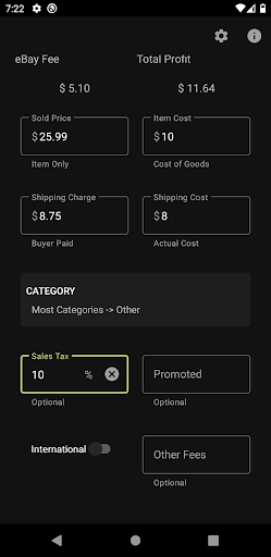 Android application Final Fee Calculator screenshort