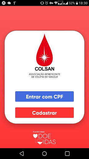 Android application COLSAN - Doe Sangue, Doe Vidas screenshort