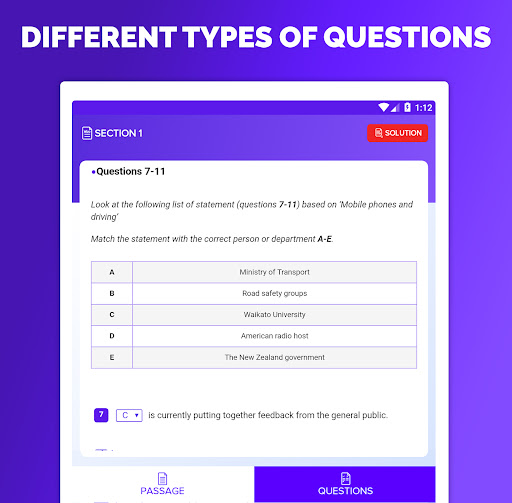 Screenshot of IELTS® Reading Tests