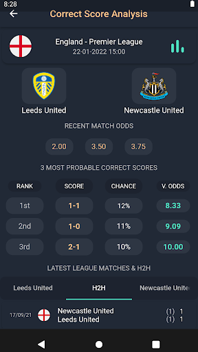 Android application Correct Score King screenshort