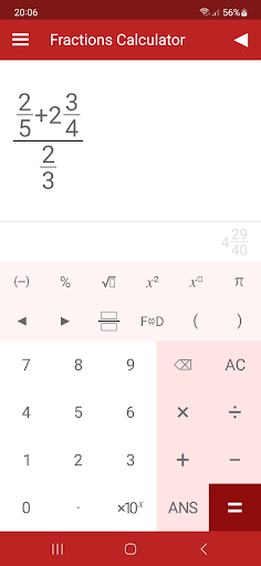Fractions Calculator Screen 2
