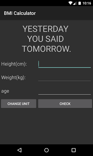 Android application BMI Calculator screenshort