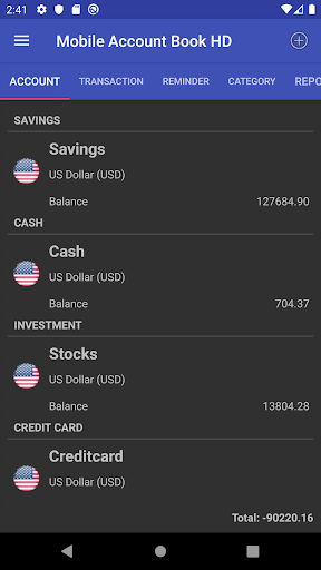 Android application Mobile Account Book HD Lite screenshort