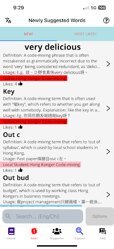 Hong Kong Code-mixing 香港中英夾雜字典 Screen 2