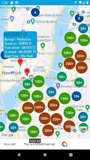 Android application New York Bicycle parking map screenshort