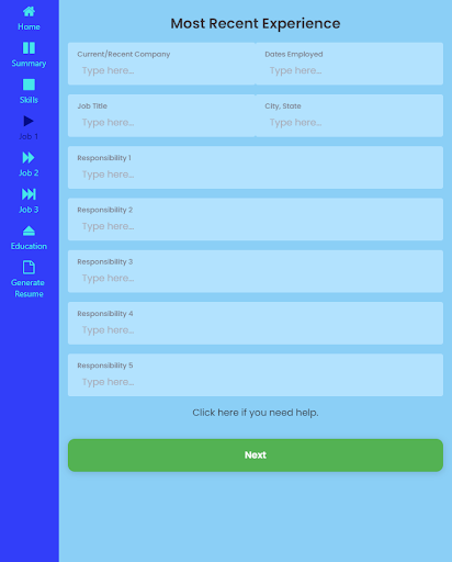 Resume Builder Screen 2
