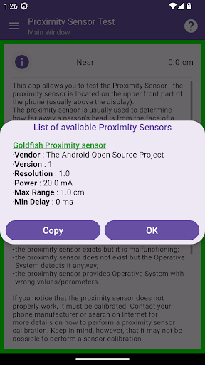 Proximity Sensor Test Screen 3