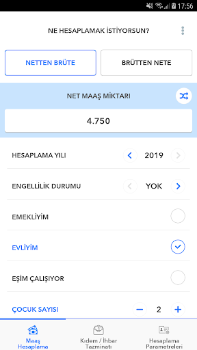 Android application Maaş Hesaplama: Brüt <-> Net screenshort