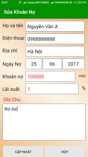 Sổ Ghi Nợ - Quản lý nợ (Bảo mậ Screen 2