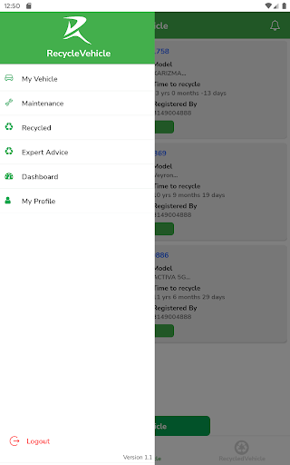 Android application Recycle Vehicle screenshort