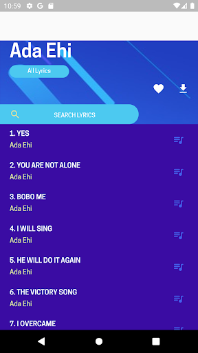 Android application Ada Ehi song lyrics screenshort