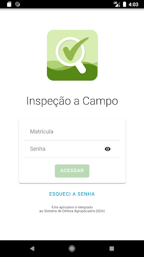 Android application Inspeção a Campo screenshort