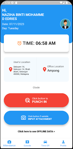 clockr+ Screen 2