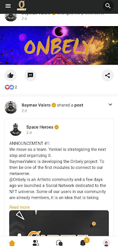 Android application Onbely NFT Social Network screenshort
