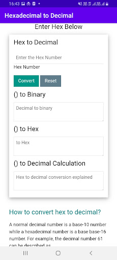 Hexadecimal to Decimal Screen 2