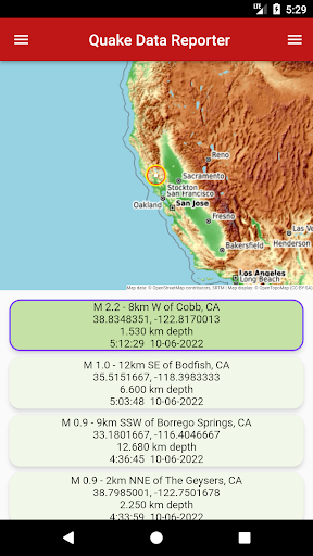 Quake Data Reporter Screen 2