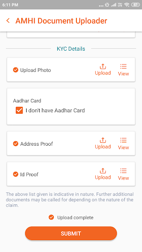 Android application HDFC ERGO Health Claims docUpl screenshort