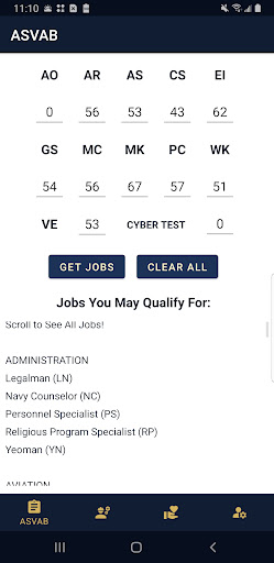 US Navy Jobs ASVAB Calculator Screen 2