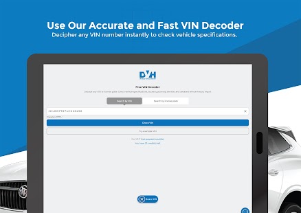 VIN Decoder & Vehicle History Screenshot