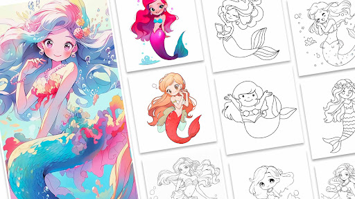 Mermaid Coloring Games - Jogos de desenho, pintura e maquiagem gratuitos  para criar belas imagens de sereias e estimular a  criatividade::Appstore for Android